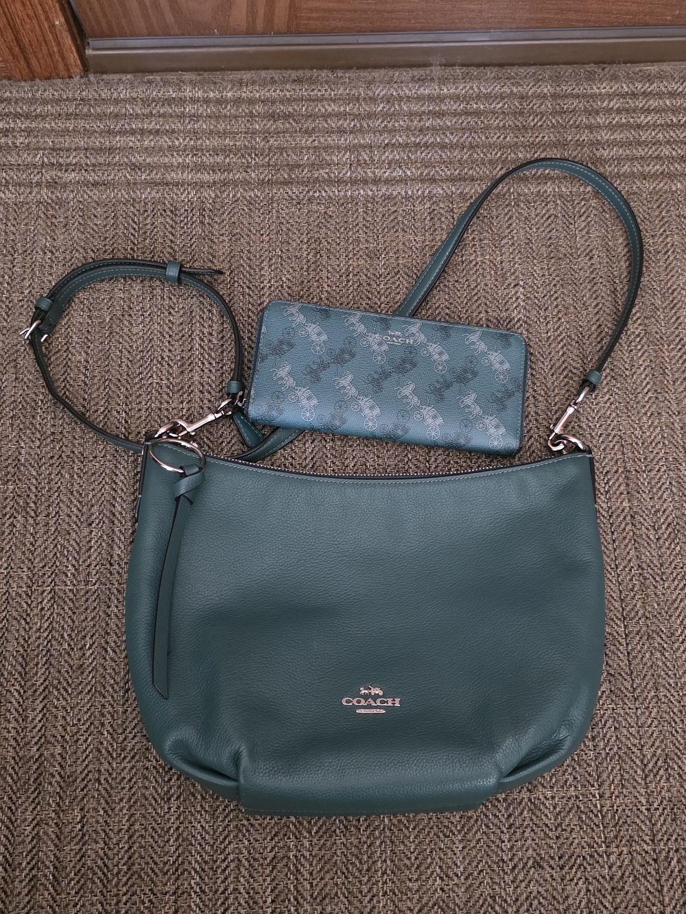 Coach Green Pebbled Leather Crossbody Bag with RARE Coach Wallet